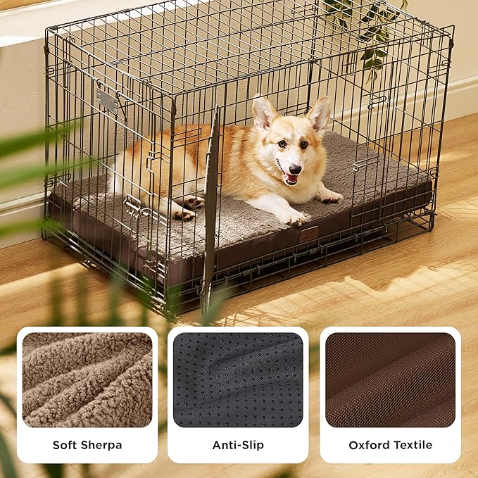 Bedsure Large Dog Bed for Crate - Orthopedic Flat Pet Beds with Removable Washable Cover, Egg Crate Foam Crate Mat, Suitable for Pet Up to 50 lbs