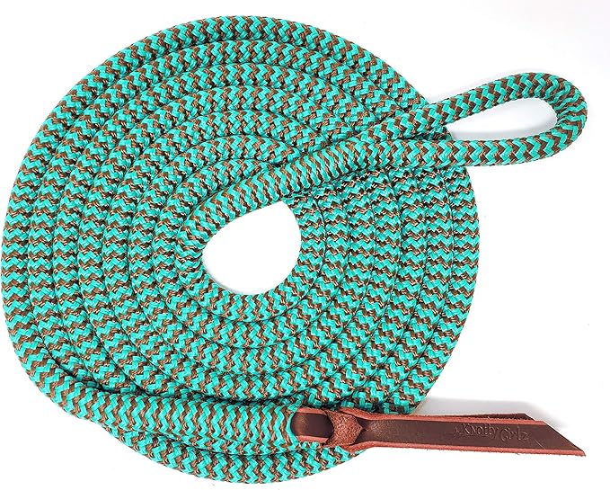 Double Braid Lead Rope with Eye Splice Loop, 12-14FT Lengths (Turquoise with Brown, 12 ft.)