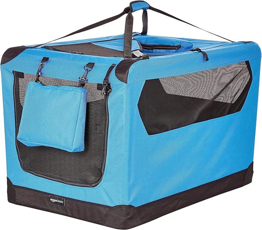 Amazon Basics Folding Portable Soft Pet Dog Crate Carrier Kennel, 36 x 24 x 24 inches, Blue